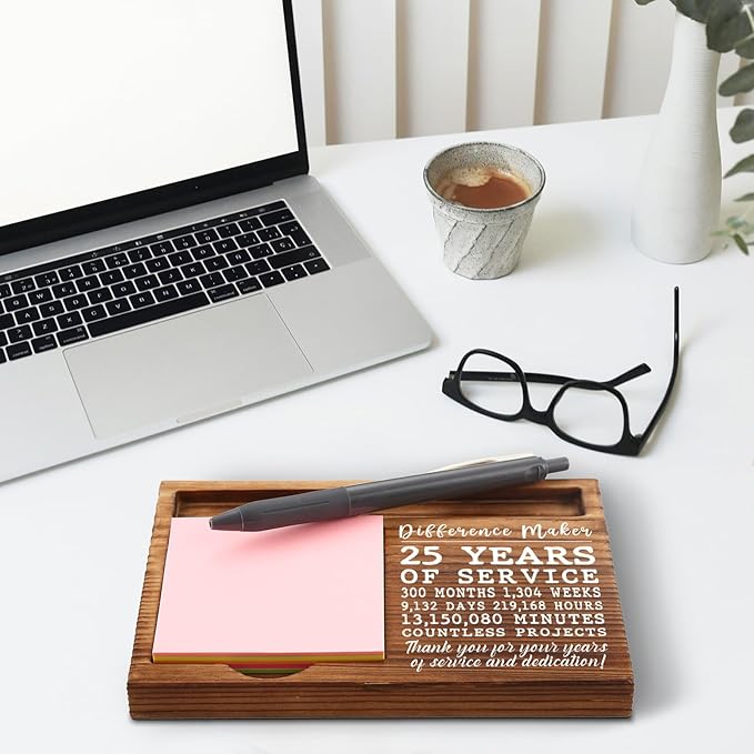 25th Work Anniversary Sticky Note Holder, Thank You Appreciation 25 Year Work Anniversary Decor Gifts for Women, Employee, Him, Her, Happy 25th Work Anniversary Self-Stick Note Pad Holders GSH28