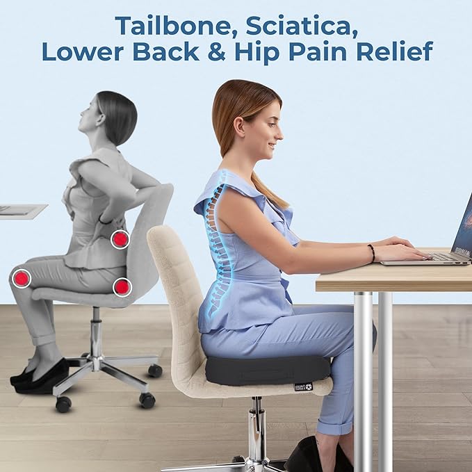 5 STARS UNITED Seat Cushion for Desk Chair - Tailbone, Coccyx Sciatica Pain Relief - Office Chair Cushions - Wheelchair Cushions - Car Seat Cushions - Pressure Relief Lifting Cushions
