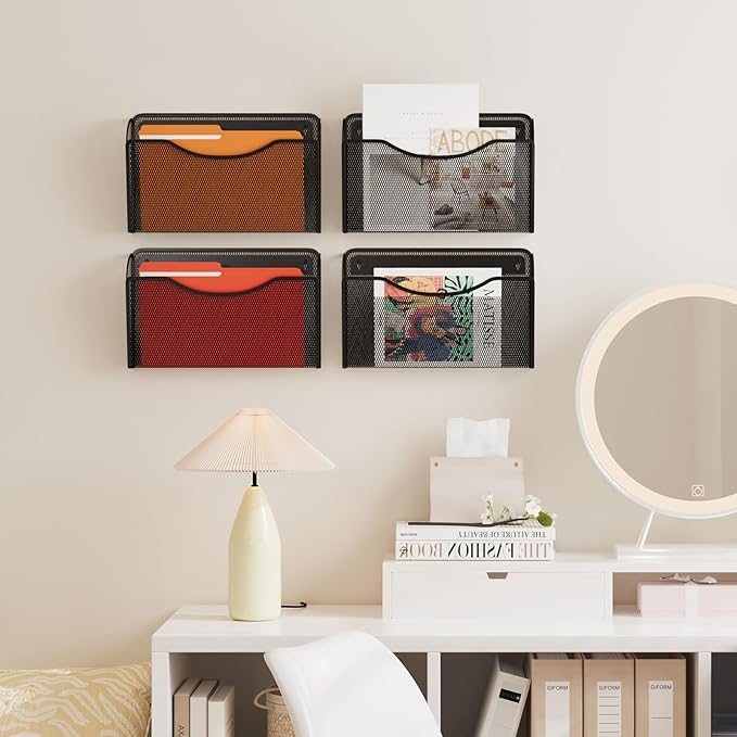 3 Pack Mesh Hanging Wall File Holders, Vertical Mounted File Holder, Wall Basket Mail Organizer for Office, Home and School