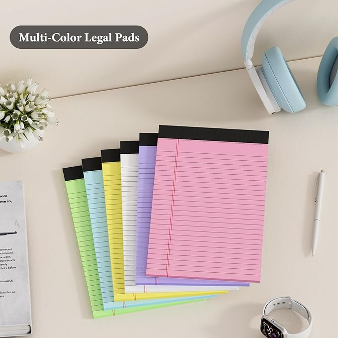 6 Pack Note Pads 5 x 8 Inch Colored Small Legal Pads 5 x 8 Pink Notepad Perforated Writing Pads Lined Paper Pads of Paper College Ruled Paper 30 Sheets Notebook To Do List for School, Office, Home