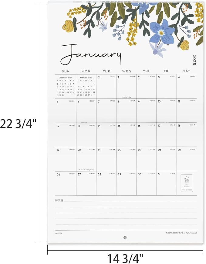 2025 Wall Calendar, Cabbrix Large Wall Calendar 2025-2026, 22 3/4" x 14 3/4", Calendar from January 2025 to July 2026,Monthly Calendar Perfect for Organizing & Planning, Floral Design