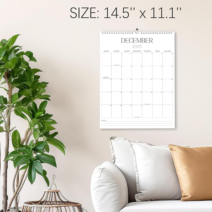2025-2026 Wall Calendar Sleek Calendar 2025-2026 Runs from January 2025 to June 2026, Big 18 Months Spiral Hanging Wall Calendar for Home/Office w/Premium Paper and Large Blank Space