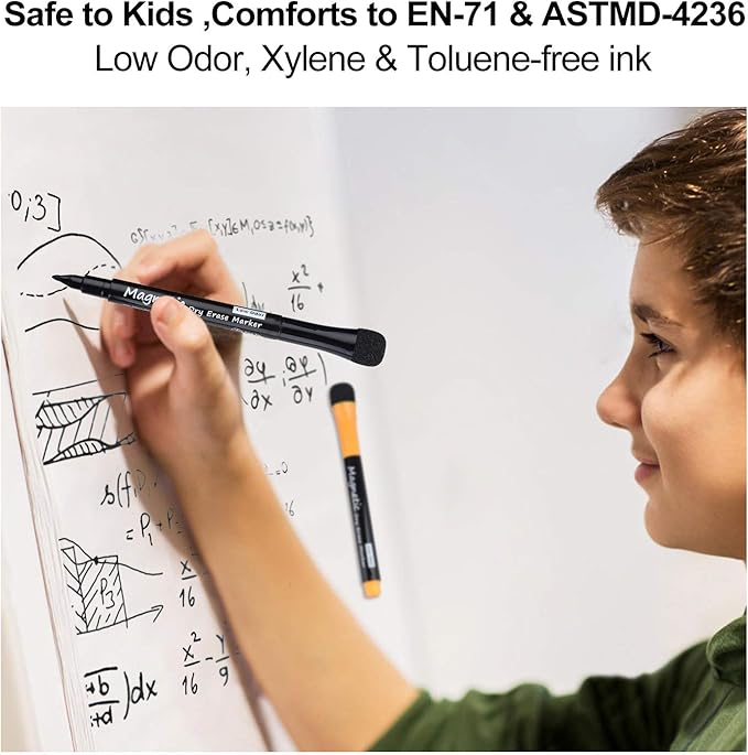 Magnetic Dry Erase Markers, Fine Tip Low Odor Whiteboard Markers for Kids & School, Work On White board & Calendar, Refrigerator (16 Pack)