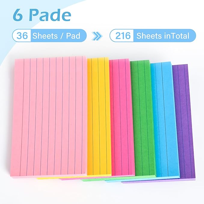 3"x5" Lined Index Cards in Bright Assorted Colored, 216 Pcs Flash Cards Colorful Ruled Notecards Study Cards for Learning Note Taking and Studying