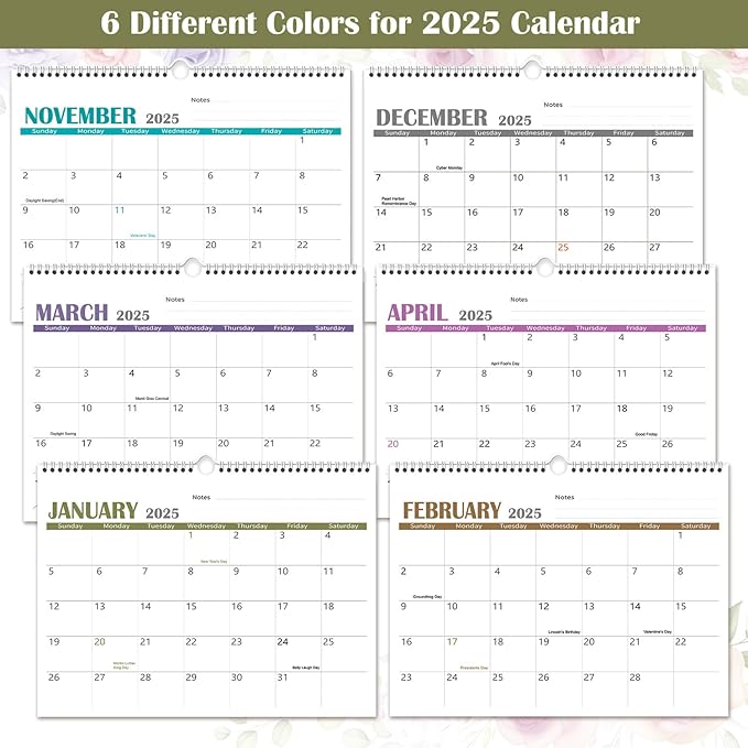 2025 Wall Calendar -Hanging Calendar 2024-2025 from Oct. 2024 to Dec. 2025, Simple Large Wall Calendar(14.5" x 11.5"), 6 Different Page Styles,Perfect for Office,Home or School