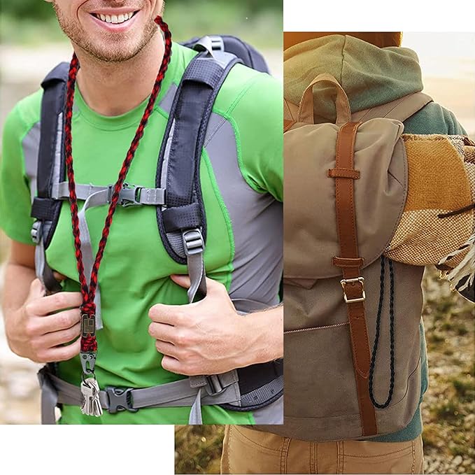 Heavy Duty Braided Paracord Lanyard Keychain with USA Flag, Parachute Rope Necklace Keychains, Braided Strong Lanyard with Metal HK Clip Key Ring for Outdoor Activities, Camera, Traveling