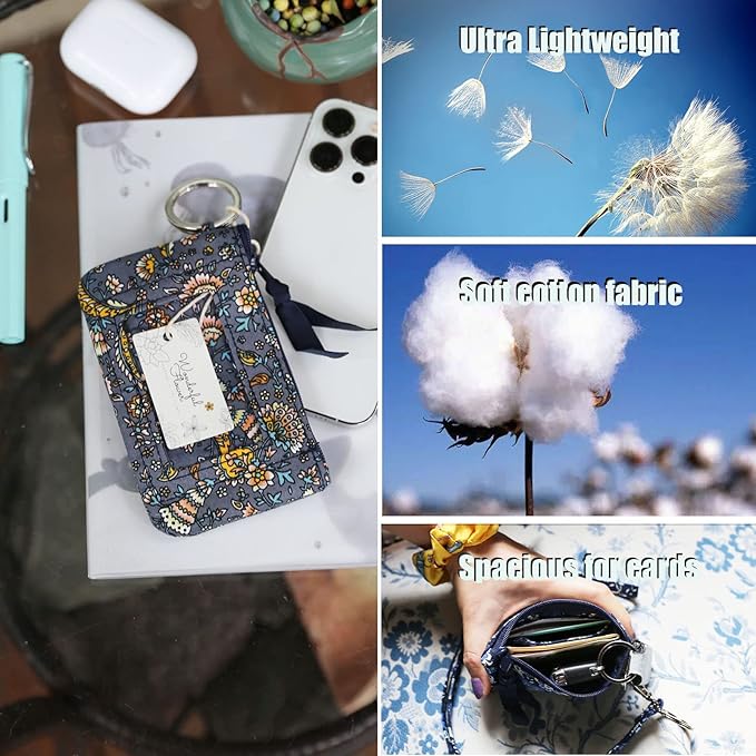 WONDERFUL FLOWER Lanyard Wallet, Lanyard with ID Holder, Cotton Zip ID Case and Lanyard, Card Holder Wallet, ID Badge Holder and Lanyard (Dark Gray)