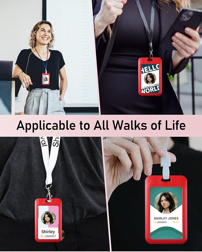 Uniclife 3 Pack Sliding ID Badge Holder Vertical Hard Plastic Case with Clear Window Red Card Protector Pouch for Office School ID Credit Cards Proximity Key Cards Driver’s Licenses and Passes