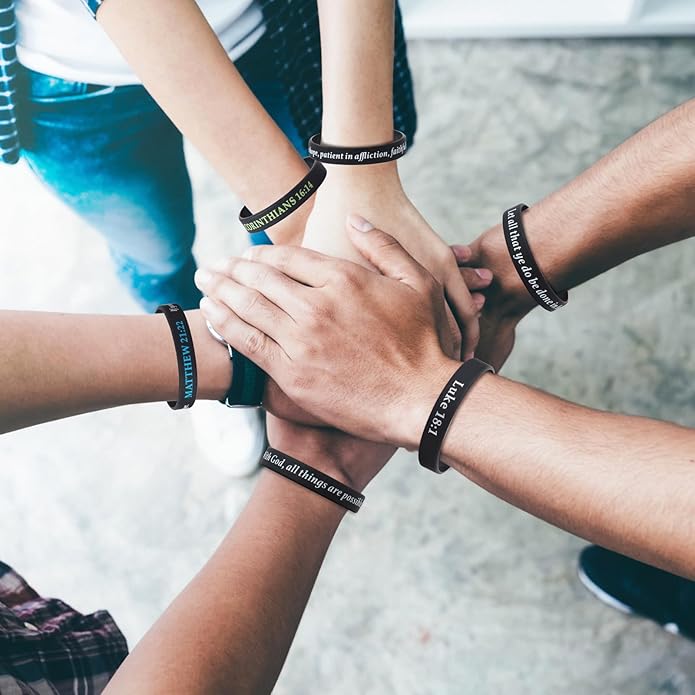 QEERBSIN Bible Verses Bracelets Motivational Christian Rubber Bracelets Faith Hope Wristbands Bracelets for Men Women Teens