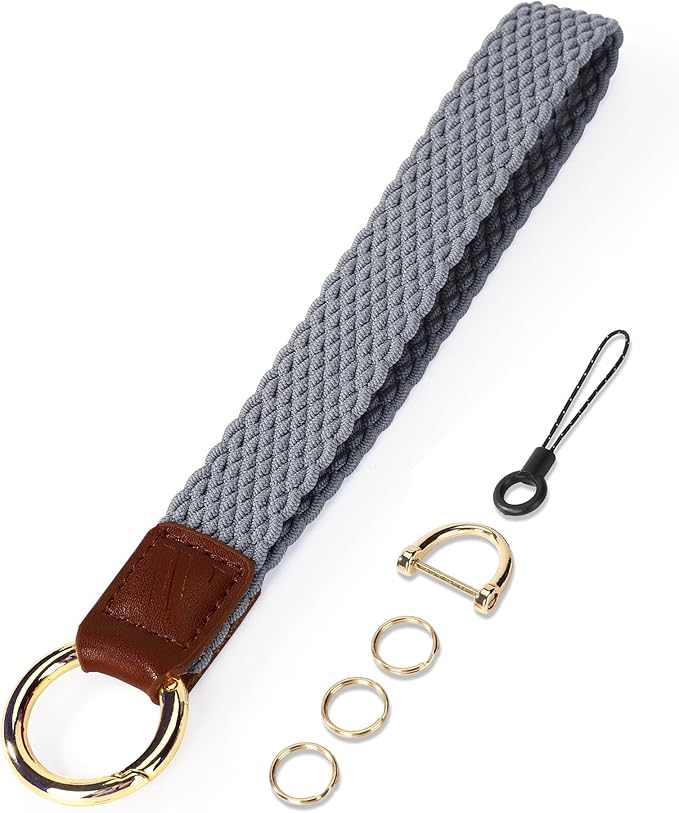 Key Chain, Stretchy Keychain Wristlet, Cute Wrist Lanyard Strap for Car Keys with D Ring for Women Men (Fish - BlueGrey)