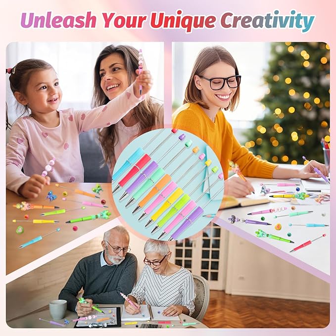 15 Pieces Beadable Pens - Beaded Pens Sweet Plastic Diy Black Ink Ballpoint Pens Bulk - Bead Pens Suitable For Teacher, Students, Office, School, Graduation Gift Supplies