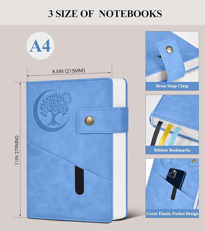 365 Page Thick Lined Journal Notebook for Men Women, A4 Large Leather Journals for Writing, Hardcover Notebooks for Work, School, Note Taking, Business, Travel Diary, College Ruled 8.5" x 11"