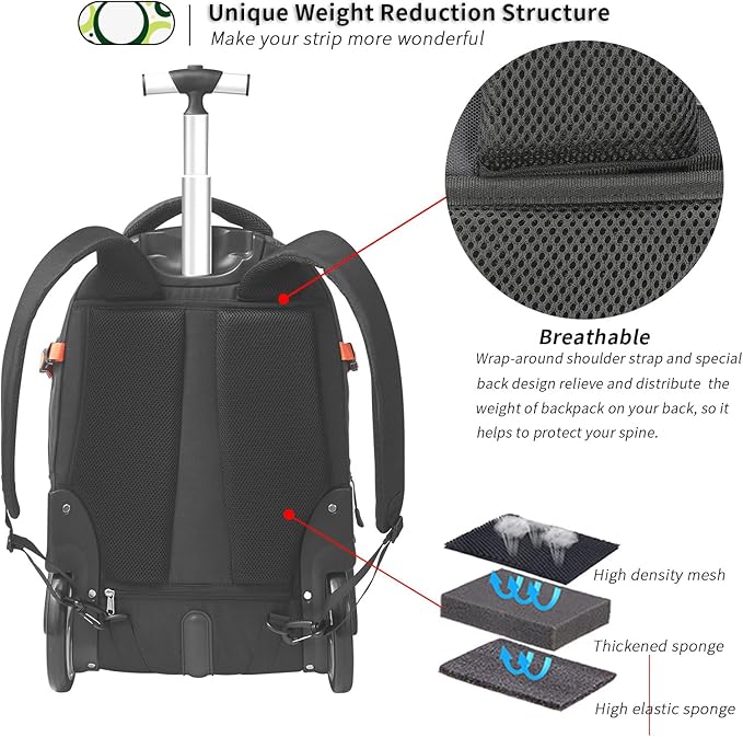 22 Inches Large Wheeled Rolling Laptop Backpack for Business and Travel Wheeled Adult Laptop Backpack