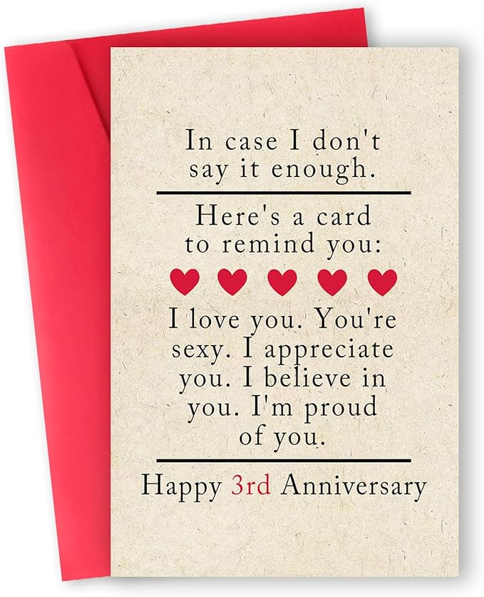 3 Year Anniversary Card Gifts for Him Her,Happy 3rd Anniversary Card for Woman Men,Third Anniversary Card Gifts for Husband Wife,Leather Wedding Anniversary Card Gift