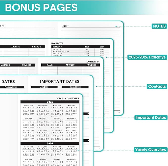 2025 Planner - Weekly and Monthly Planner, January 2025 to December 2025, Hardcover 2025 Calendar Planner Book, Inner Pocket, Perfect for Office Home School Supplies - A5 (5.8" x 8.4"), Aquamarine