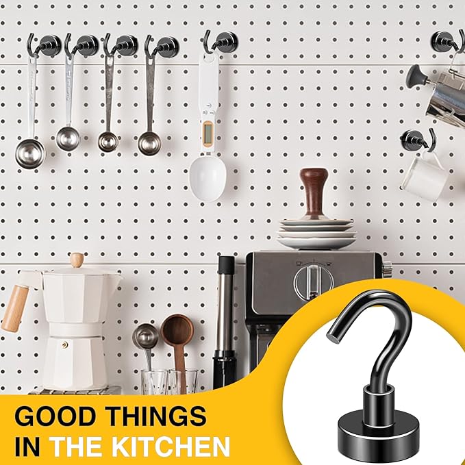 DIYMAG Magnetic Hooks for Refrigerator, Extra Strong Cruise Hook, 30Lbs Heavy Duty Earth Magnets with Hook for Hanging, Magnetic Hanger for Cabins, Grill (60P-Black)