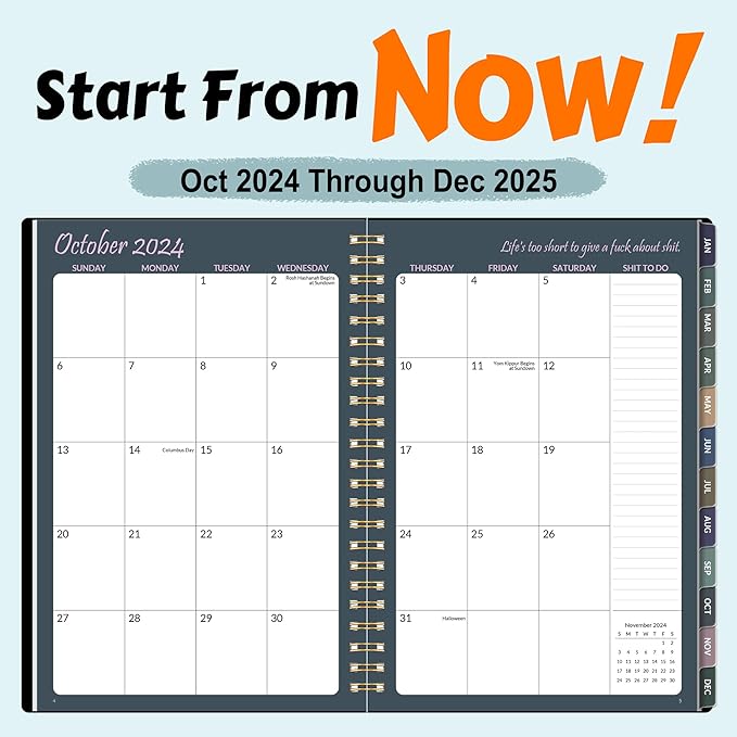 2025 Fuck It Planner for Tired-Ass Women, 6.4" x 8.3", 12 Months Funny Weekly Organizer With Sweary and Badass Affirmation, White Elephant Gifts for Adults Funny, JAN - DEC 2025, Black