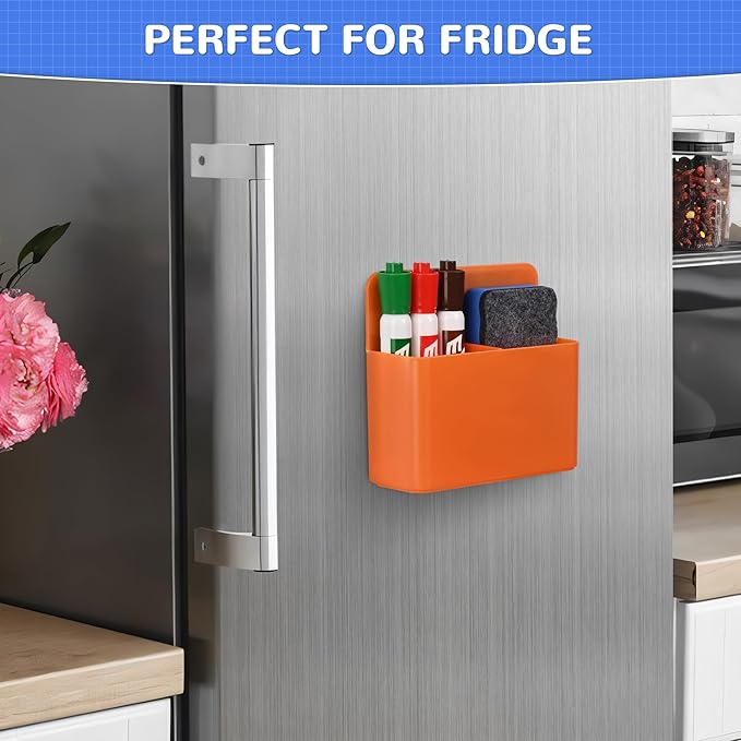 Magnetic Dry Erase Marker Holder, Magnetic Pen Holder for Fridge, Magnetic Marker Holder, Whiteboard Marker Holder for Locker Accessories, School, Office, Home, Magnetic Cup,1 Pack,Orange