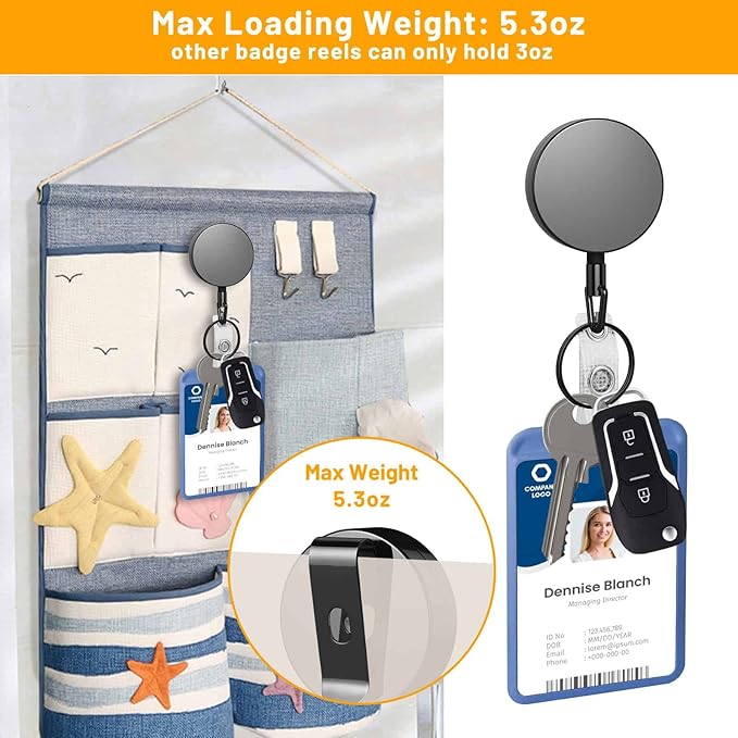 3 Pcs Heavy Duty Badge Reels Retractable Badge Holder, Selizo Metal Retractable Keychain Badge Reel ID Badge Holder Retractable with Belt Clip Key Ring for Key Name Card Holder