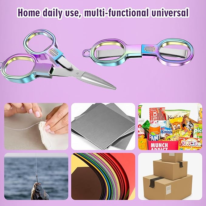 2 PCS Folding Scissors,Portable Folding Travel Scissors Keychain Scissors,Stainless Steel Mini Retractable Pocket Small Scissors,Miniature Craft Scissors for Home,Office,Outdoor,Travel,School,Sew