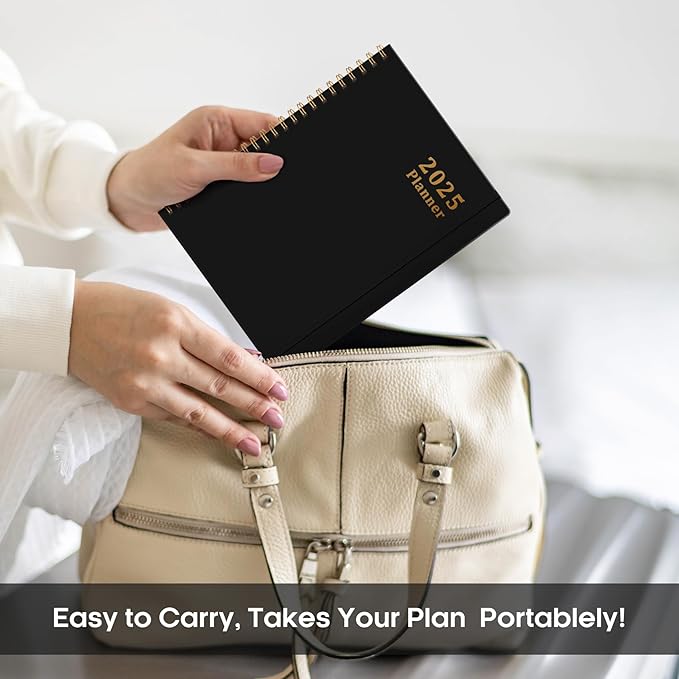 2025 Planner - Weekly and Monthly Planner Spiral Bound, January 2025 - December 2025, Hardcover 2025 Calendar Planner Book with Tabs, Inner Pocket, Perfect for Office Home School Supplies - A5 (6.3" x 8.5"), Black