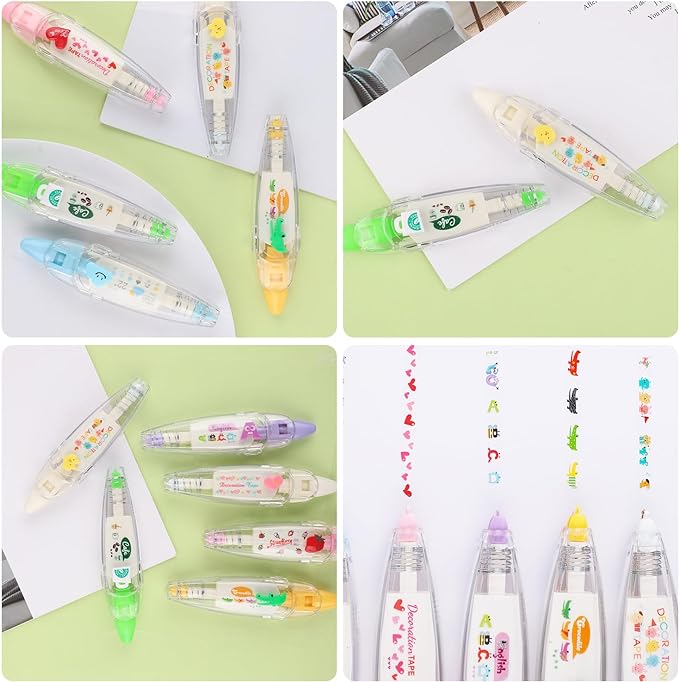 12pcs Decorative Tape Pen, Cute Animals Press Type Decorative Pen Tape Roller Pen DIY Creative Cartoon Correction Tape for Boy Girls Gift Teacher Class Rewards (12 Themes)