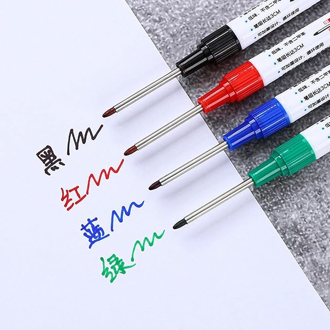 4 Pcs Multi Purpose Deep Hole Marker Pens,Long Nib Head Marker Waterproof Colorful Carpenter Pen for Bathroom Woodworking Decoration,Red Black Blue Green Ink Permanent Markers Marker Pens (Blue)