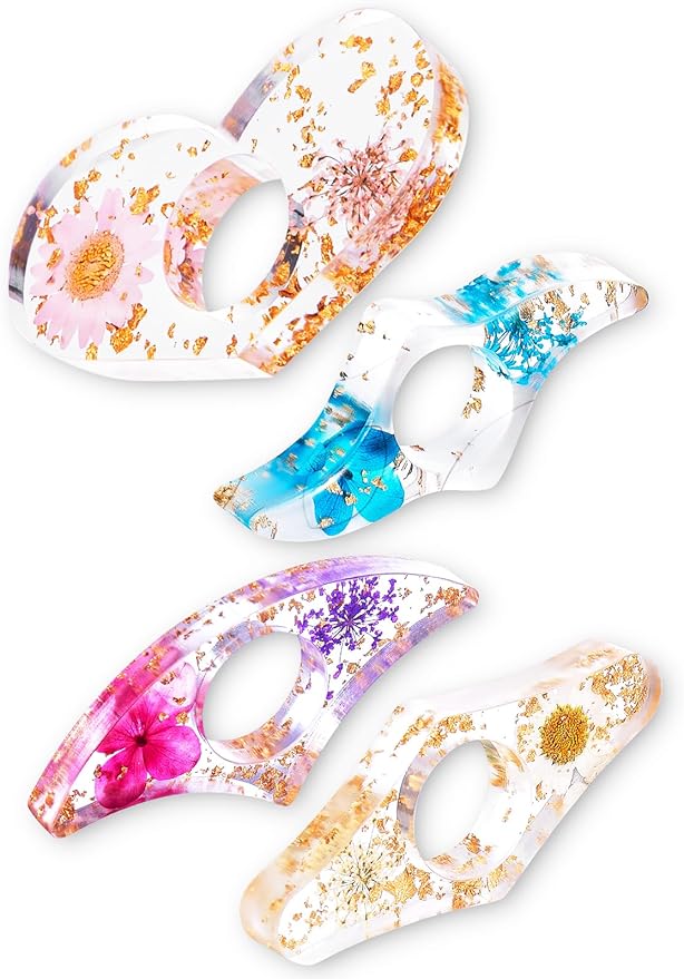 4 Pieces Dried Flower Resin Book Page Holder Transparent Thumb Ring Page Holder Handmade Personalized Flower Resin Bookmark Reading Accessories Gift for Teachers Book Lovers (Colorful A)