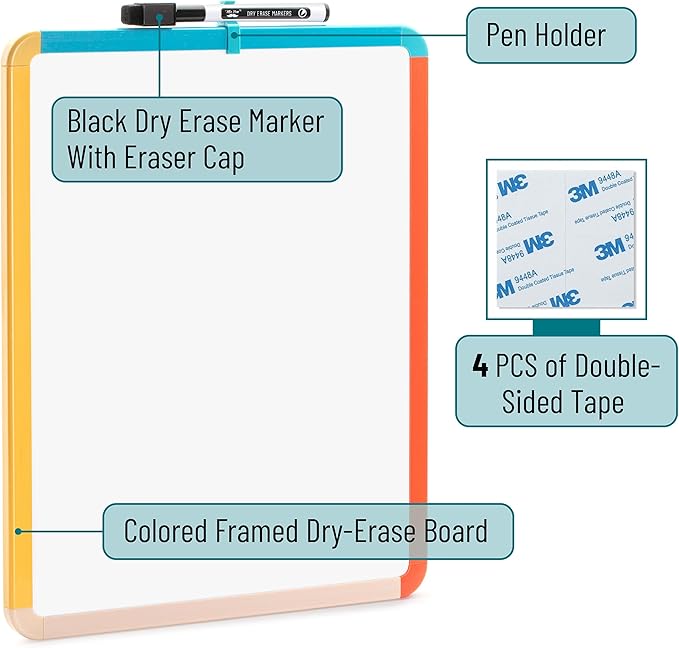 Mr. Pen- Dry Erase Board, 14' x 11', Black Dry Erase Marker, Colorful Frame, Mini White Board for Kids & Students