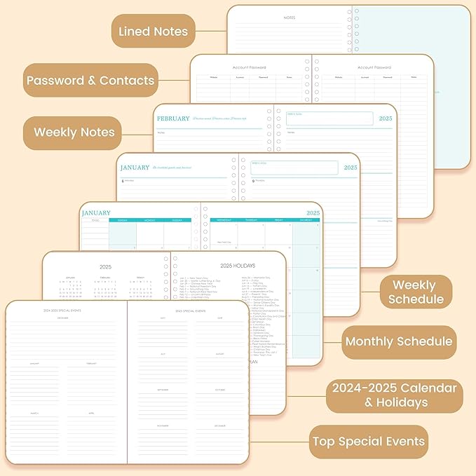 2024-2025 Hardcover Planner Weekly and Monthly 8.5"x11" Large Spiral Bound 2025 Planner for Women Gifts, Dec 2024-Dec 2025 13 Month Calendar Planner with Tabs Pockets Yearly Agenda,Pink