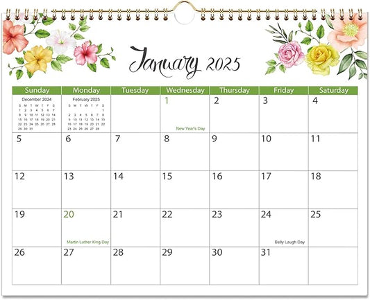 2025 Calendar - 2025 Wall Calendar, January 2025 - June 2026, 14.5" x 11.5", 18 Monthly Wall Calendar 2025-2026, Twin-Wire Binding + Hanging Hook + Thick Paper, Floral