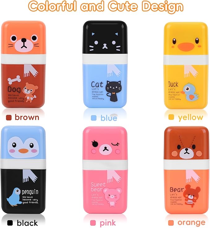 6 Pack of Pencil Erasers, Kids Eraser with Roller and Cover, Fun and Cute Animal Themed Eraser, Great Gift for Kid of Cute School Supplies