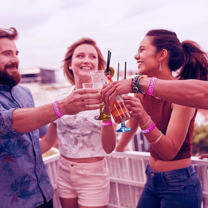 Henoyso 600 Pcs Saturday Paper Wristbands Event Wristbands Paper Bracelets Wristbands Numbered Waterproof Party Wristbands for Events Day of The Week(Rose Red)