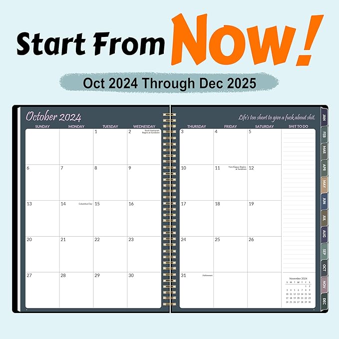 2025 Fuck It Planner for Tired-Ass Women, 8.5" x 11", 12 Months Funny Weekly Organizer With Sweary and Badass Affirmation, White Elephant Gifts for Adults Funny, JAN - DEC 2025, Black