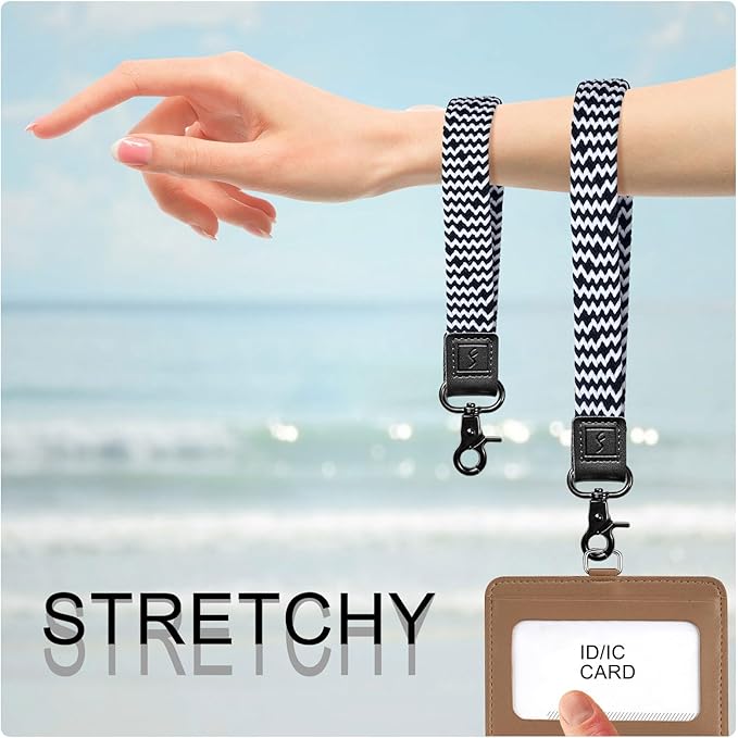Fishent Stretchy Wristlet Keychain,Braided Cute Wrist Lanyards for Keys, Key Chain Holder for Women Men, Wrist Strap Keychain for Car Keys Phone Camera Wallet ID Badges Card (Zebra)