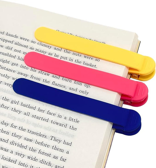 3Pcs Automatic Bookmark, Silicone Smart Book Marks for Reading Women, Men, Kids,Cute Unique Book Markers Bookmark Clip Reading Accessories Gifts for Book Lovers (1 Yellow+1 Red+1 Blue)