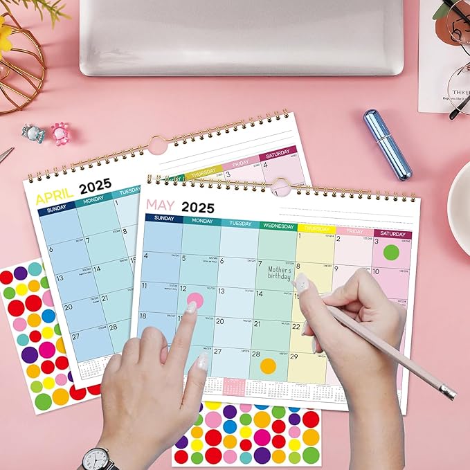 2025 Wall Calendar - 12 Month Hanging Calendar, January 2025 - December 2025, 11 x 8.5 inches, Julian Dates, Colorful Design, Suitable for Hanging on the Wall, Suitable for School Home Office Planning Organizing