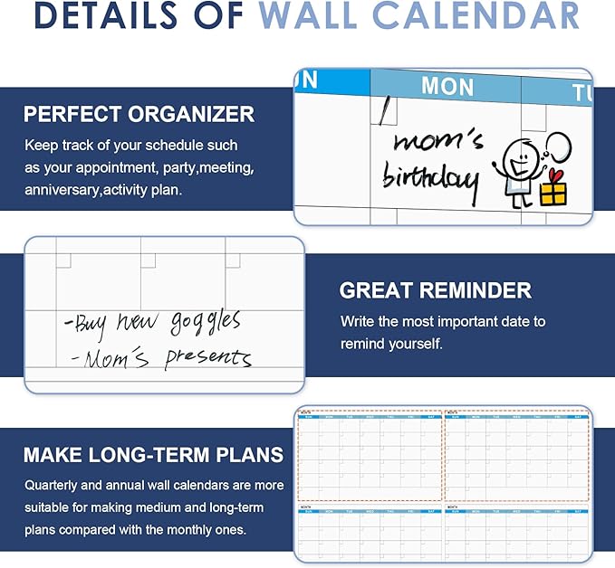 MAKELLO Large Magnetic Dry Erase Calendar Whiteboard Quarterly for Home, Bedroom, Office, Classroom, 4 Months, 36x24 in