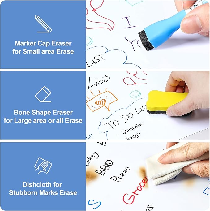 2 Pack Magnetic Dry Erase Board Sheet for Fridge, 12"x8" Erasable Refrigerator WhiteBoard w/ 4 Markers & 1 Eraser- Smooth and Flexible Small Magnet Blank Notepad for Home Kitchen Organizer and Planner