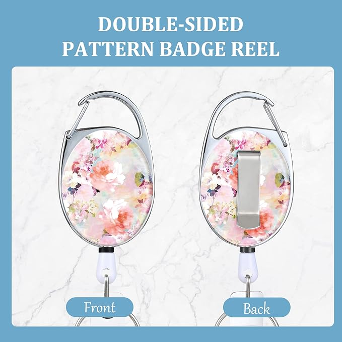 3 Pack Badge Reels Retractable，Double Sided Color Print Pattern Retractable Badge Holders，with Retractable Keychain, Badge Clip and Key Ring，Durable Nylon Retractable Rope