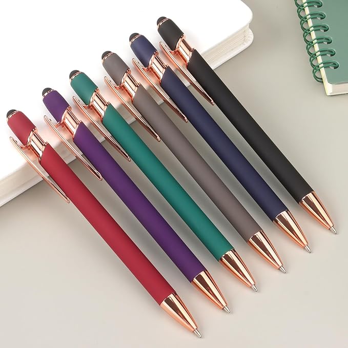 6 Pack Ballpoint Pen 2-in-1 Stylus Retractable Ballpoint Pen with Stylus tip, Metal Stylus Pen for Touch Screens, 1.0 mm Black Ink, 6 Different Color