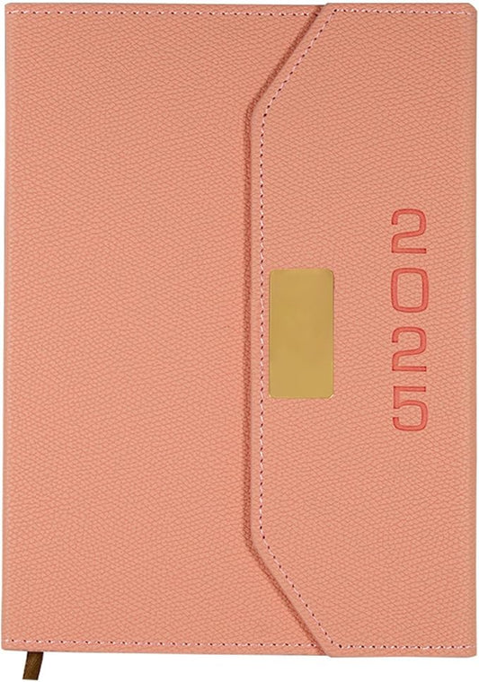 2025 Daily Monthly Planner - Calendar, January - December 2025, 100GSM Thick Paper, Leather Cover, Planner with Hourly Schedule,6.1" x 8.2", Daily Inside Page - Monthly Inside Page, Pen Holder, Bookmarks (Pink)