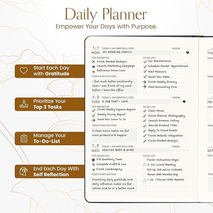 2025 Planner, Daily Journal & Gratitude Journal All-In-One with To Do List, Self Care Prompts & Habit Tracker - 7 x 10 - Orange