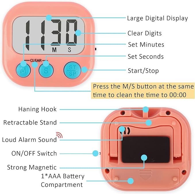 2Pack Classroom Timers for Teachers Kids Digital Timer Pink White