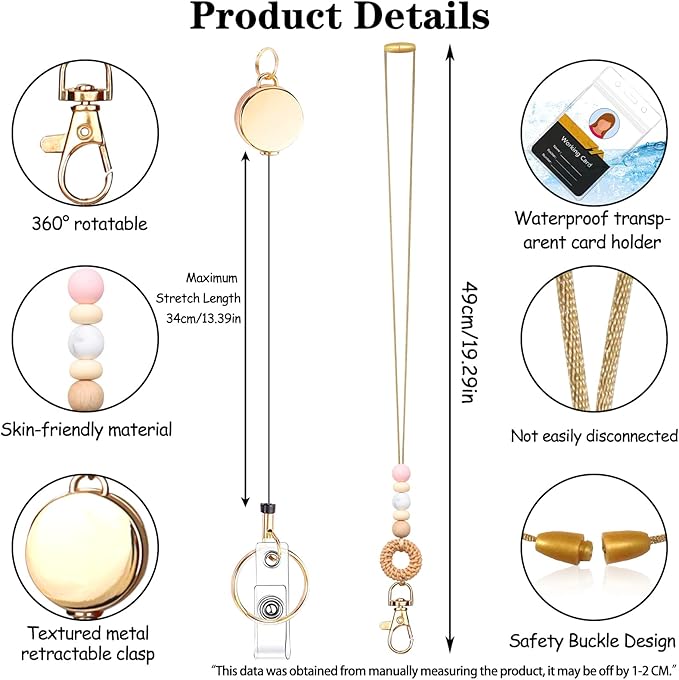 Colorful ID Badge Holder with Silicone Beads Lanyard Set,Cute Teacher Breakaway Lanyard for Keys & Keychain with Cute Retractable Badge Reel Holder,Gift for Women,Nurse, Teacher. (D)