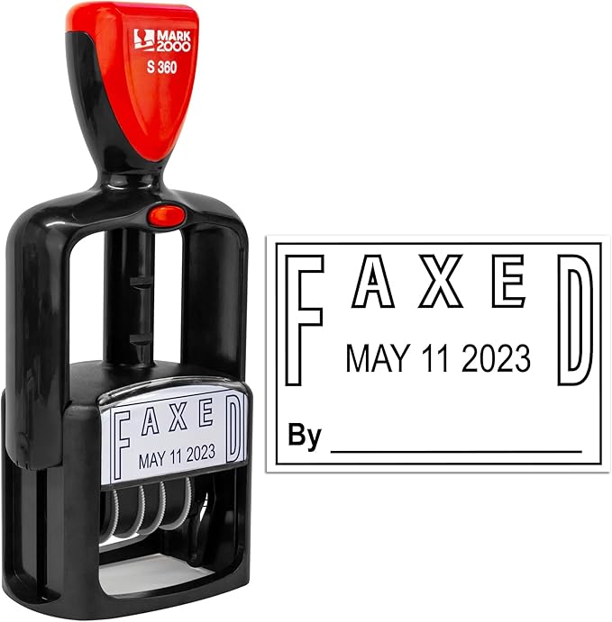 Self-Inking Rubber Date Office Stamp with Faxed Phrase - Black Ink - 12-Year Band
