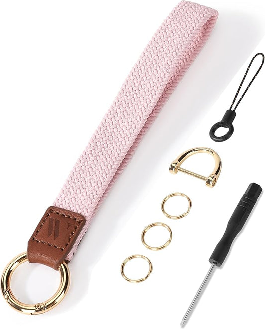 Wristlet Keychain for Women Stretchy Wrist Keychain Lanyard for Phone Case Wallet Id Card Badges (Sand Pink)