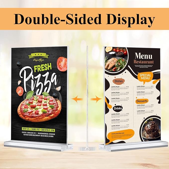 8.5x11 Acrylic Sign Holder 3 Pack Vertical Clear Table Menu Signs Holder,Double Sided Desktop Display Stand Plastic Picture Paper Frame Tabletop Sign Holder for Restaurants, Office, Show Fair, Store