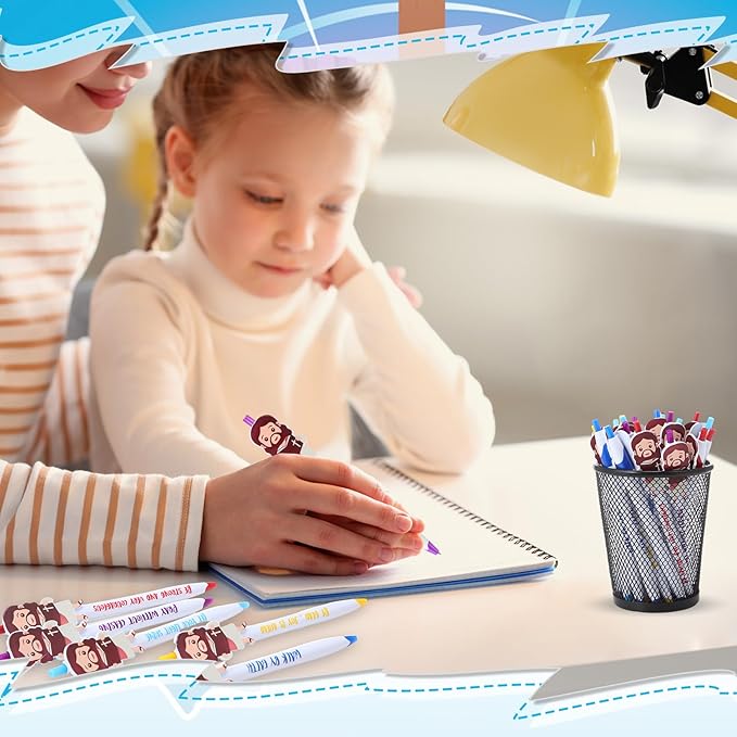 12 Pcs Christian Jesus Pens Bible Verse Pens for Kids Cute Jesus Ballpoint Pens with Inspirational Quotes Sunday Religious Pens for Classroom Prizes Church Christmas Easter Gift