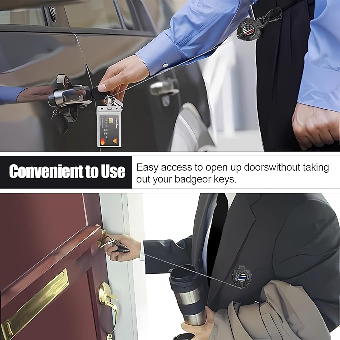 bolimoss Retractable Keychain Heavy Duty 2 Pack Name Badge Holder Reel with Belt Clip, 360° Swivel Carabiner Key Chains, Tactical ID Badge Reels with 31.5” Wire Rope & Key Ring, (American Flag